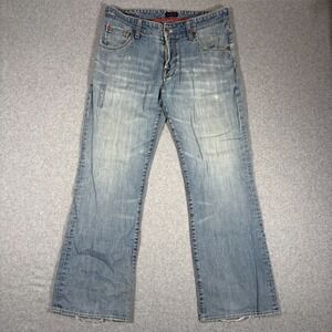 VTG 90s Marc Ecko Jeans Mens 33x30 Blue Denim Bootcut Distressed 5-Pocket